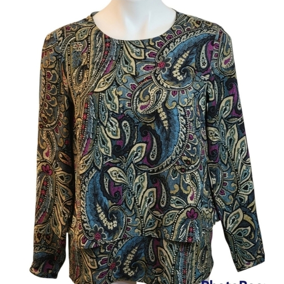 J Jill Paisley print blouse with tiered layers Size Petite XS - Picture 11 of 11
